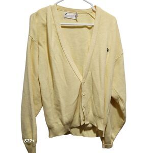 Arnold Palmer Cardigan Sweatern Mens SZ Large Grandpa Sweater Butter Yellow Golf